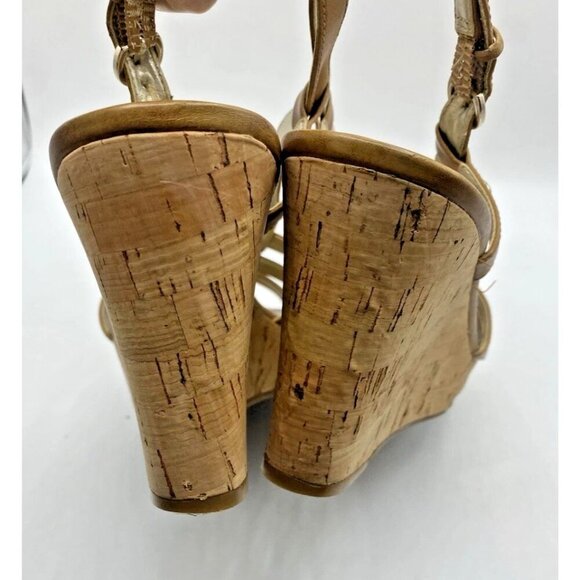 Guess Kayce Faux Leather Cork Platform Wedge Sandals Size 11 Tan Nude - Picture 6 of 16